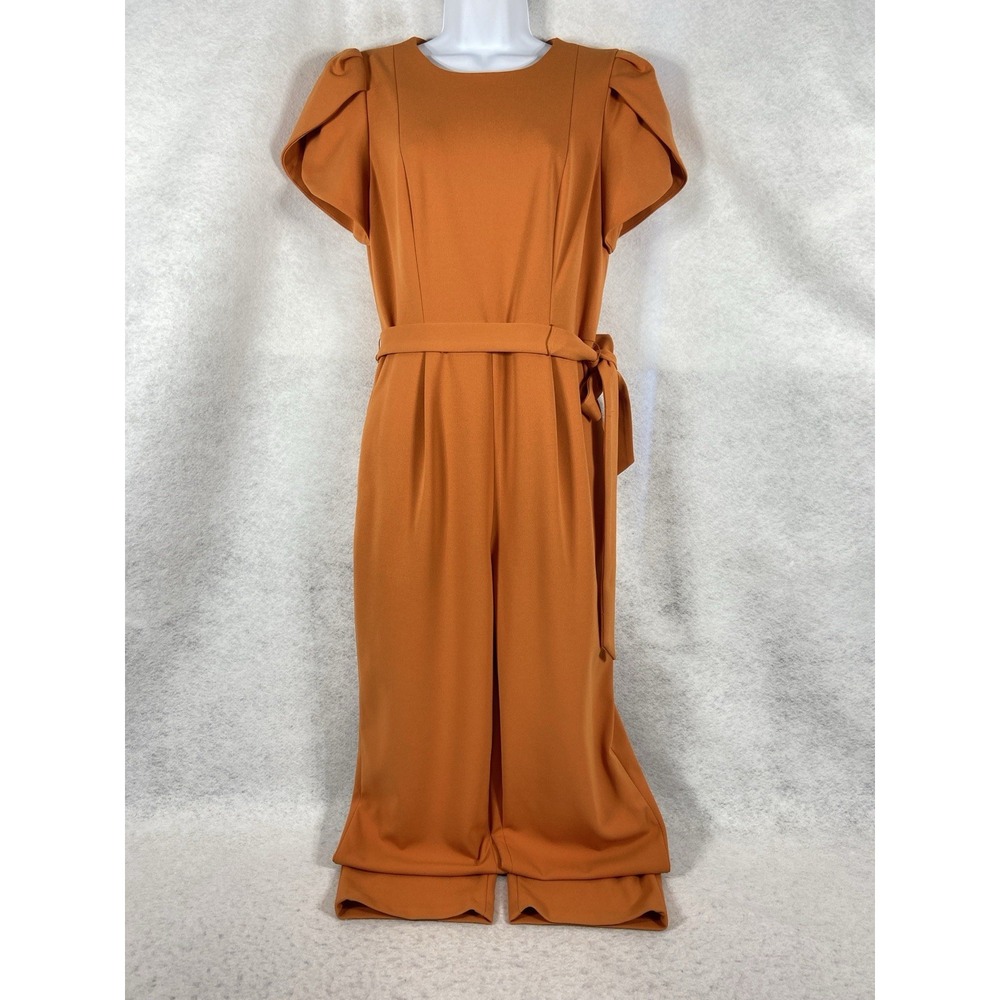 Calvin Klein Jumpsuit Women's 8 Orange Flutter‎ Sleeve Straight Leg Chic NWOT